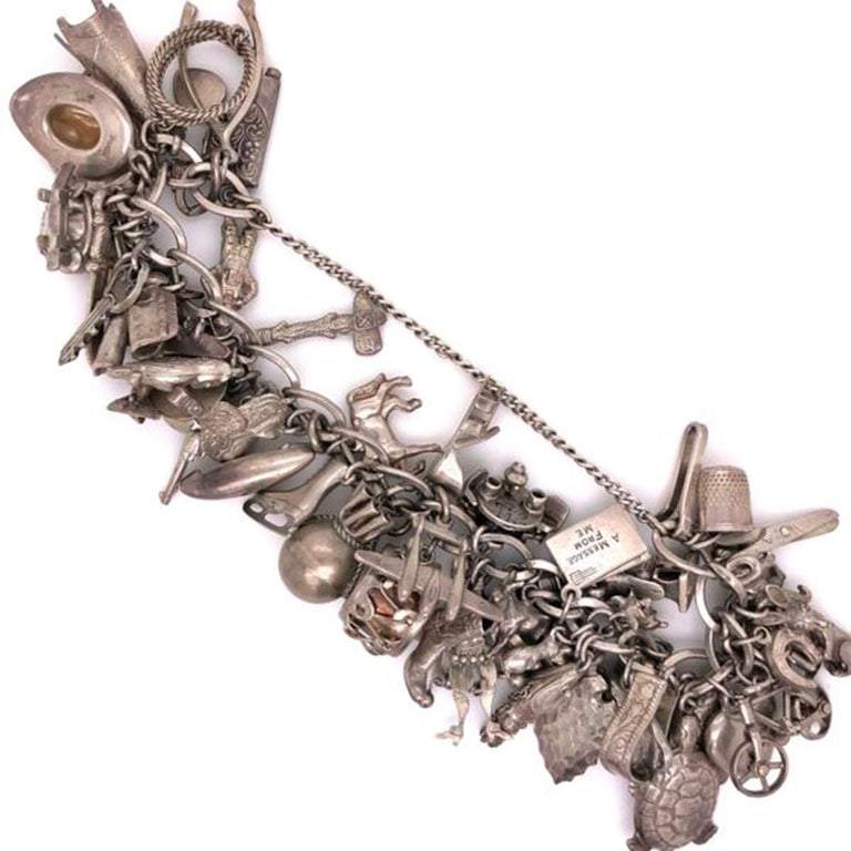 Vintage 50 Piece Sterling Silver Charm Bracelet Great Estate Jewelry F -  Coach Luxury